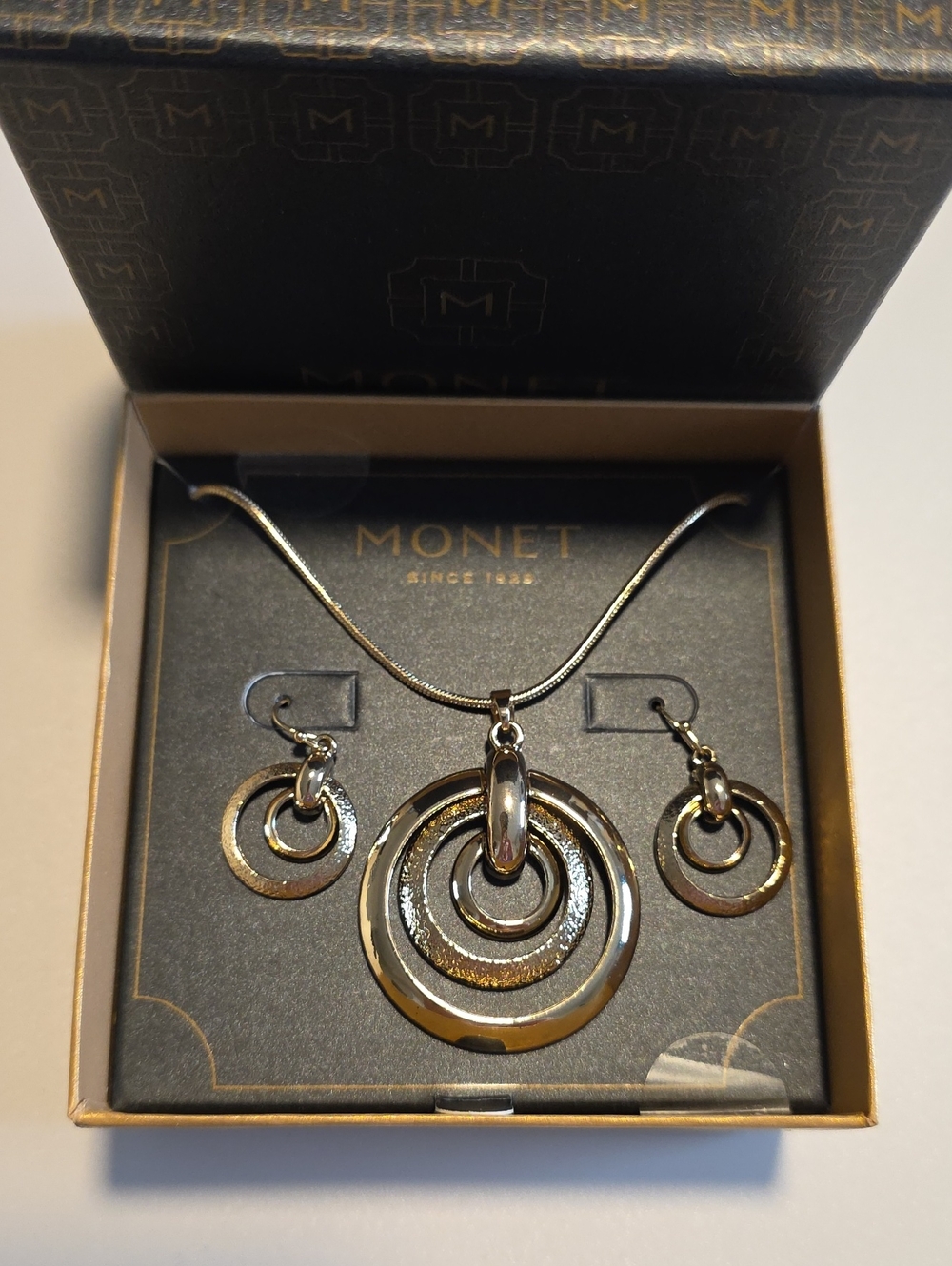 Monet Gold-Tone Pendant Necklace with Matching Drop Earrings